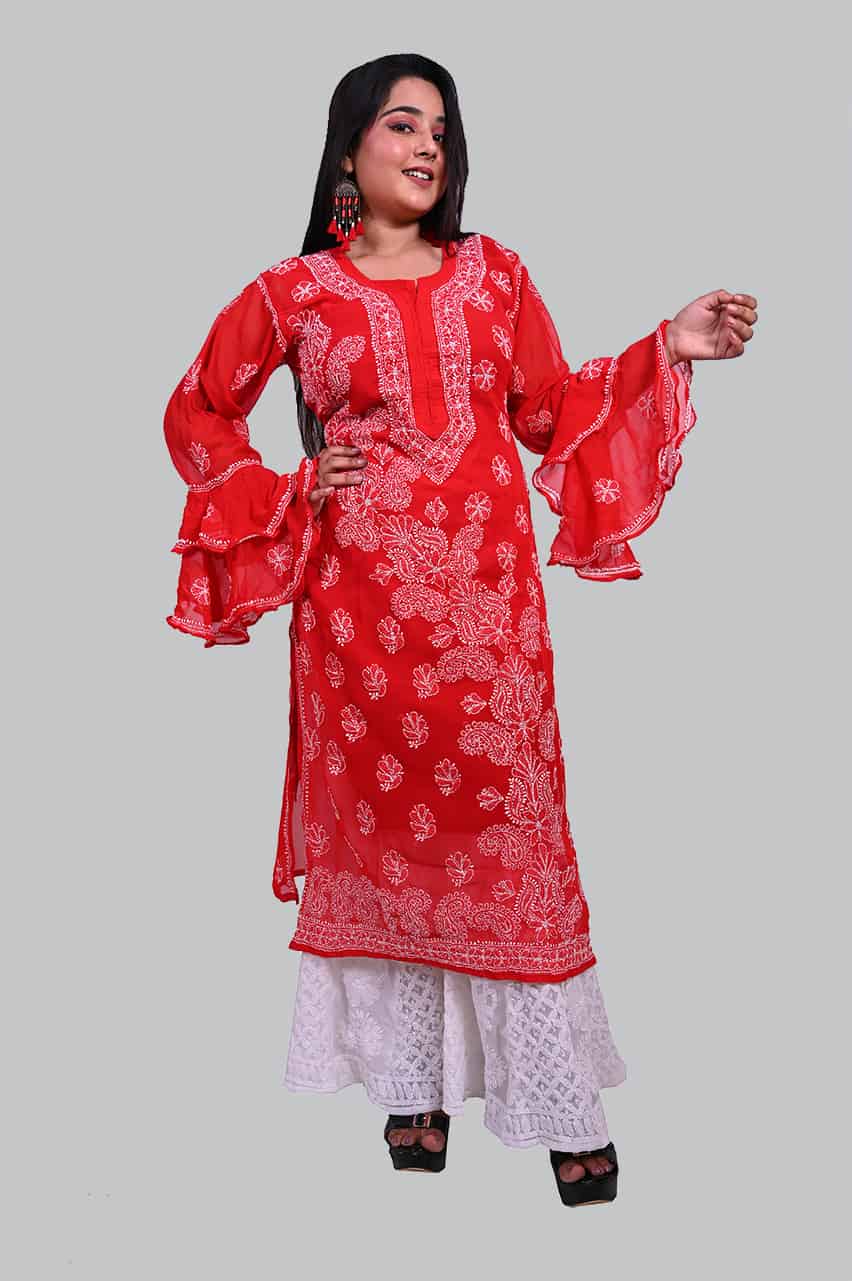 Red Umbrella cut sleeves kurti