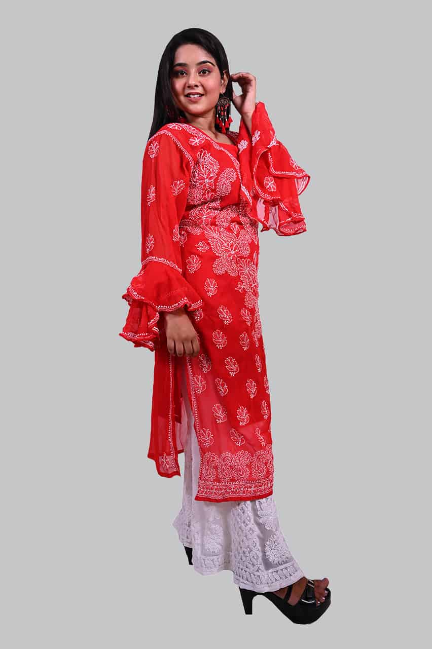 Red umbrella sleeved kurti