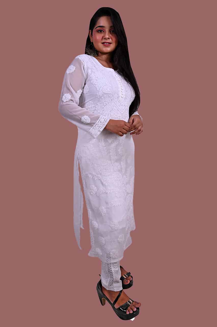 long white chikankari kurti